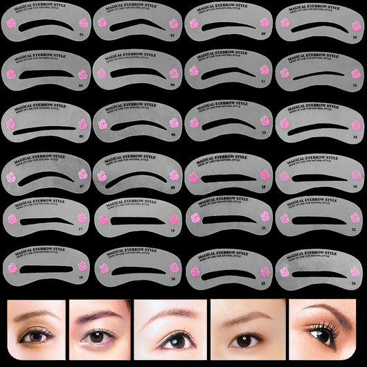 24pcs/lot Eyebrow Stencils 24 Styles Reusable Eyebrow Drawing Guide Card Brow Grooming Template DIY Make Up Tools Wholesales