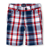 Boys Plaid Woven Shorts-MEN