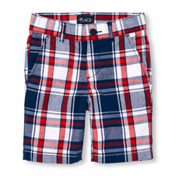 Boys Plaid Woven Shorts-MEN