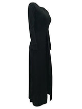 Womens Sexy High Front Split Long Sleeve Crewneck Clubwear Party Maxi Dress Tops