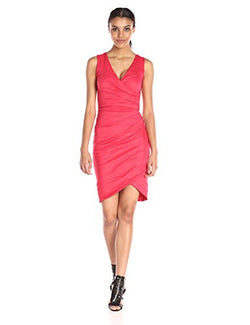 Nicole Miller Women's Cotton Metal V Neck Cross Tuck Dress