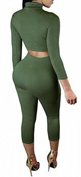 Dasbayla Women's Sexy Long Sleeve Tank Top and Crop Leggings 2 Sets Tracksuit