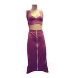 Women 2 Pieces Sexy Bandage V Neck Crop Top + Zip Skirt Outfits Club Party Dress - Free + Shipping