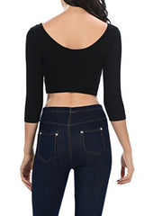 Womens Trendy Solid Color Basic Scooped Neck and Back Crop Top