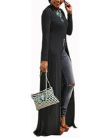 Womens Sexy High Front Split Long Sleeve Crewneck Clubwear Party Maxi Dress Tops