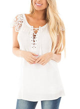 Astylish Women Sexy Short With Lace Sleeves Casual Criss Cross Front Blouse Top