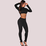 Longwu Women's Sexy Tops and Long Pants Two-piece Set Bandage Club Jumpsuits