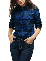 Allegra K Women Check Roll Up Sleeves Flap Pockets Brushed Shirt