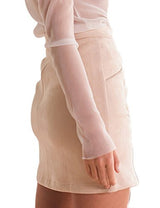 Prograce Women Sexy Criss Cross Tight Bodycon Faux Suede Stretch Mini Skirt