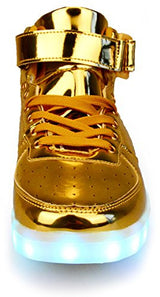 Poppin Kicks Unisex Adults LED Light Up Shoes Men Women Metallic Leather High Top Sneakers - Free + Shipping