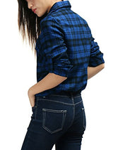 Allegra K Women Check Roll Up Sleeves Flap Pockets Brushed Shirt