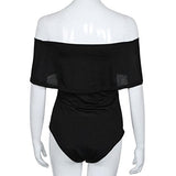 Orangeskycn Fashion Bardot Off Shoulder Sleeveless Frill Bodysuit Leotard Top (L)