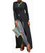 Womens Sexy High Front Split Long Sleeve Crewneck Clubwear Party Maxi Dress Tops