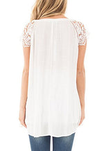 Astylish Women Sexy Short With Lace Sleeves Casual Criss Cross Front Blouse Top