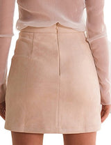 Prograce Women Sexy Criss Cross Tight Bodycon Faux Suede Stretch Mini Skirt