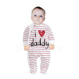 Unisex Long Sleeve "I Love Daddy" Romper Pajama Suit Footies with Stripe Pattern