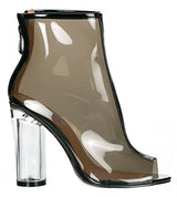 Cape Robbin Benny-1 Open Toe Block Chunky Clear Perspex Heel Ankle Boot Bootie Shoe