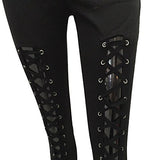 Women's Stylish Leggings Lace Up Front Hollow Out Black Twilled Skinny Pants
