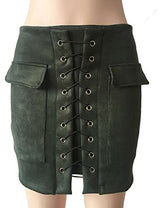 Allegrace Women Sexy Lace Up Bodycon Faux Suede Fashion Big Pocket Mini Skirt