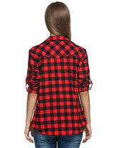 Zeagoo Women's Roll Up Sleeve Casual Loose Boyfriend Plaid Button Down Shirt
