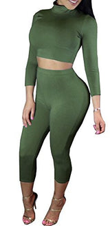 Dasbayla Women's Sexy Long Sleeve Tank Top and Crop Leggings 2 Sets Tracksuit