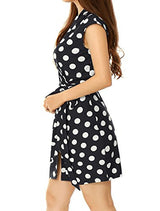 Allegra K Women Polka Dots Sleeveless Tie Waist Above Knee Wrap Dress