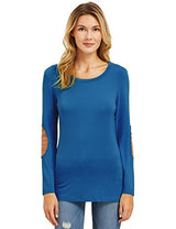 ROMWE Women's Loose Long Sleeve Elbow Patch T-Shirt