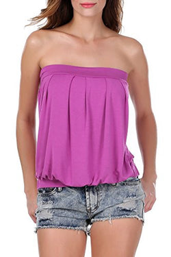 ANGVNS Women's Sexy Strapless Sleeveless Pleated Clubwear Plus Size Tube Top