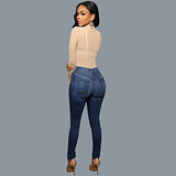 Sexy Women Elastic Butt Lift High waisted Casual Denim Ripped Holes Skinny Jeans