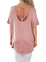 Annflat Women's Summer Solid Short Sleeve Casual Shirts Pocket Blouse Tops(S-2XL)