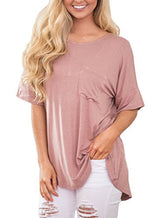 Annflat Women's Summer Solid Short Sleeve Casual Shirts Pocket Blouse Tops(S-2XL)