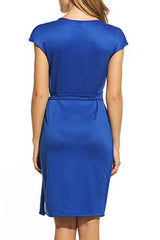 Women's Classic Cap Sleeve V-Neck Draped Tie-Belt Cocktail Wrap Dress - Free + Shipping
