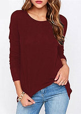 Halife Women's Round Neck Long Sleeve Back Zipper T-shirt Tops