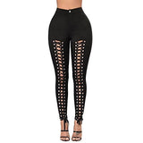 Women's Stylish Leggings Lace Up Front Hollow Out Black Twilled Skinny Pants