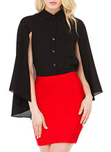 Azbro Fashion Women Stand Collar Cape Style Sheer Chiffon Shirt