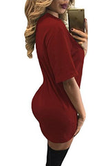 Dearlovers Womens Lace Up Front Half Sleeves Casual Loose Tshirt Dress