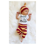 Baby Boys Girls Snuggle this Muggle Short Sleeve Bodysuit and Striped Pants Outfit with Hat (70 (0-6M), White+Yellow)