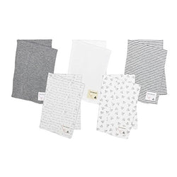 Burt's Bees Baby - 5 Pack of Burp Cloths, 100% Organic Cotton (1 Cloud, 1 Solid Color, 1 Honey Bee Print, 1 Stripe, 1 Alphabet Bee Print, Heather Grey)