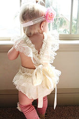 Baby Girls Lovely Ruffle Lace Collar Bodysuit with Headband