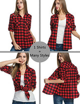 Zeagoo Women's Roll Up Sleeve Casual Loose Boyfriend Plaid Button Down Shirt