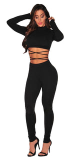 Longwu Women's Sexy Tops and Long Pants Two-piece Set Bandage Club Jumpsuits - Free + Shipping