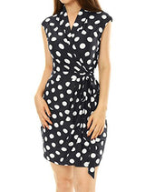 Allegra K Women Polka Dots Sleeveless Tie Waist Above Knee Wrap Dress