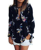 Obazidou Women Casual See Through Floral Print Long Sleeve Chiffon Shirt Blouse Tops - Free + Shipping