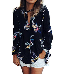 Obazidou Women Casual See Through Floral Print Long Sleeve Chiffon Shirt Blouse Tops - Free + Shipping