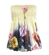 Fairviewer Women's Floral Print Strapless Pleated Tube Top Shirt