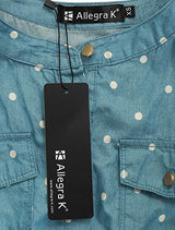Allegra K Women Sleeveless Polka Dots Elastic Waist Denim Above Knee Shirt Dress