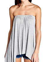 Handkerchief Asymmetrical Hem Flared Loose Fit Strapless Tunic Shirt Tube Top