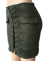 Allegrace Women Sexy Lace Up Bodycon Faux Suede Fashion Big Pocket Mini Skirt