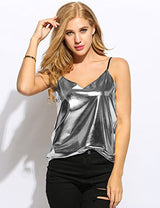 Romanstii Women Spaghetti Strap V-Neck Wet Look Clubwear Tank Tops - Free + Shipping