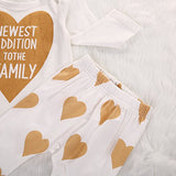 Baby Boys Girls Long Sleeve Gold Heart Romper Pants Headband 3pcs Outfits